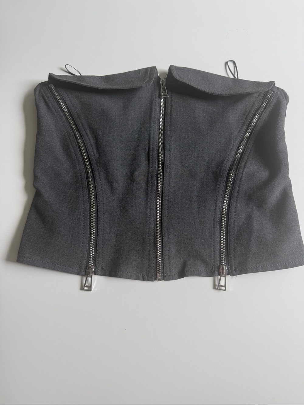 Zara ZW Collection Women’s Strapless Zip-Front Gray Bustier Top- Size medium